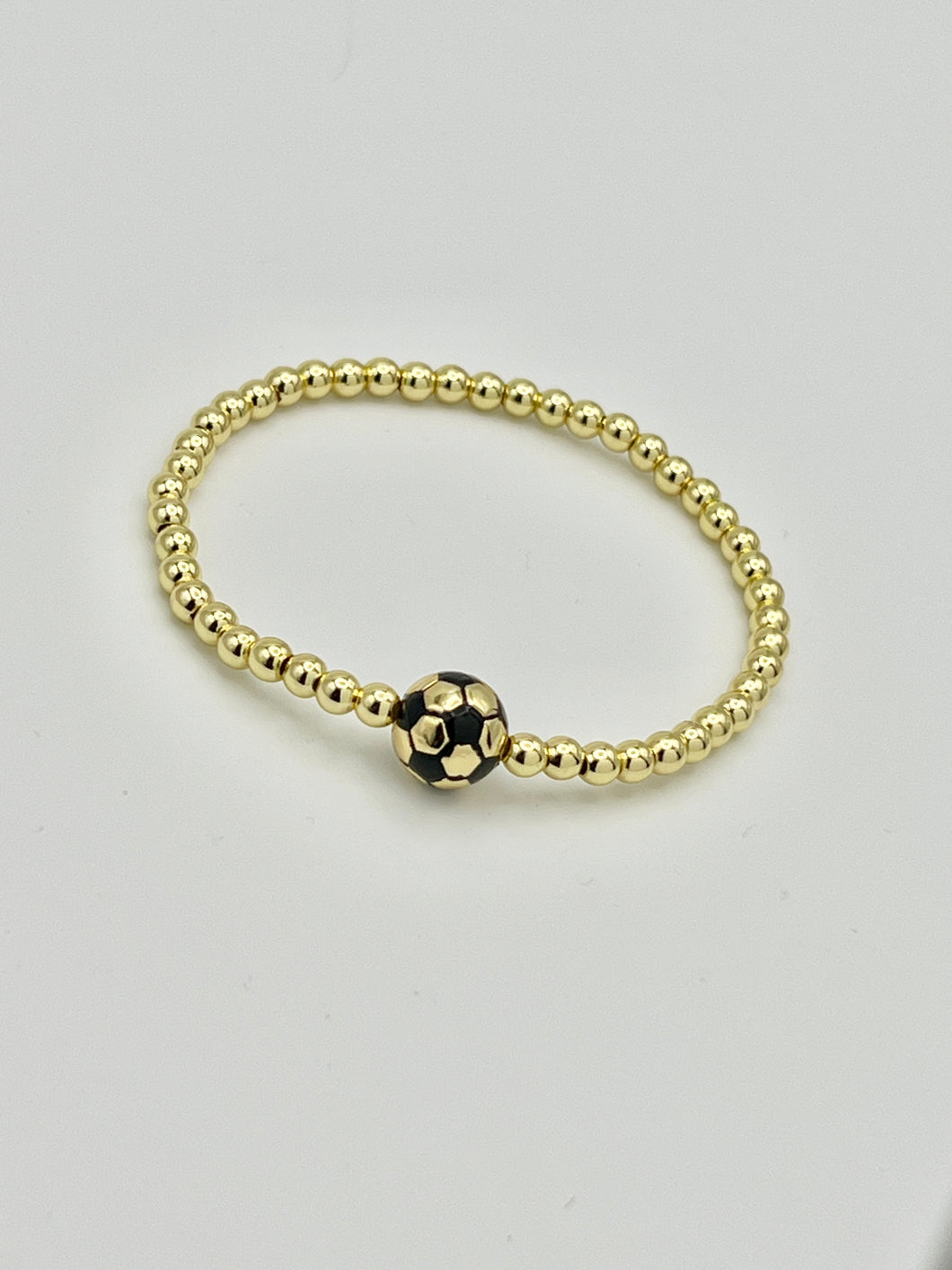 Gold Soccer Ball Charm Stainless Steel Ball Bead Stretch Bracelet - 4MM Bead Size
