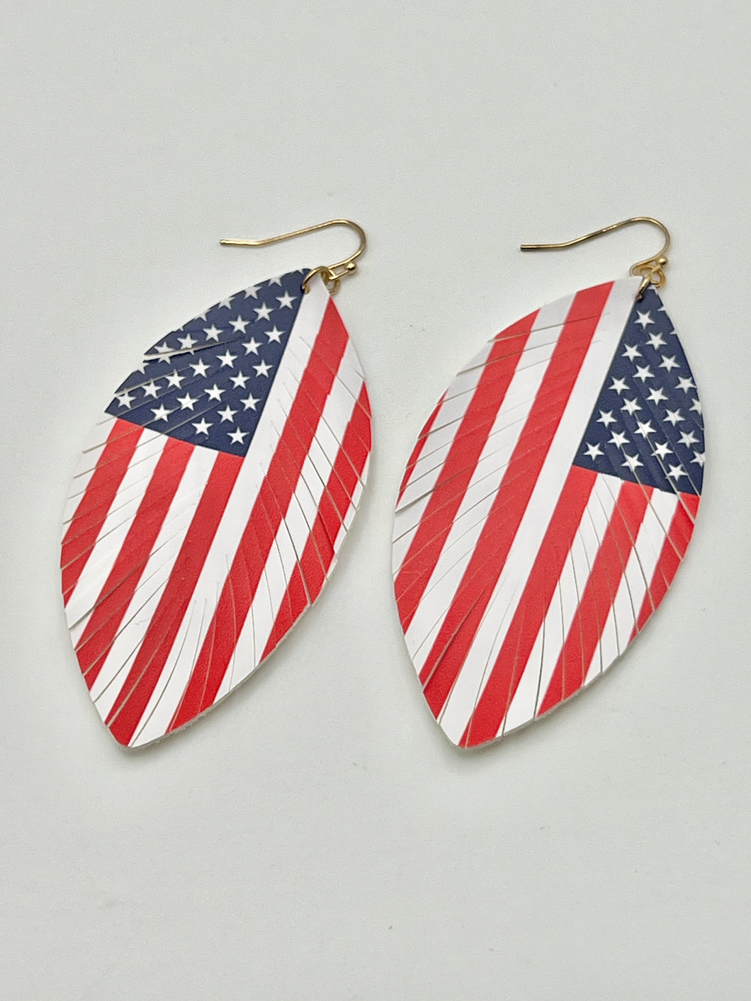 Feathered USA Leather Earrings Red White and Blue