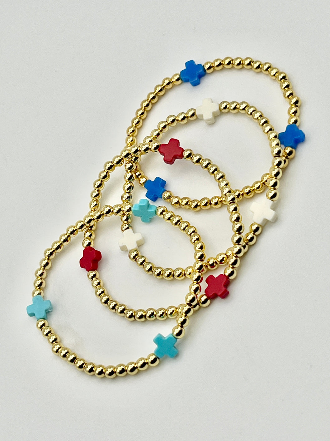 Color Cross Charm Stainless Steel Ball Bead Stretch Beaded Bracelet - Gold with 4 Colors