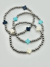 Color Cross Charm Stainless Steel Ball Bead Stretch Beaded Bracelet - Silver with 3 Colors (Copy)
