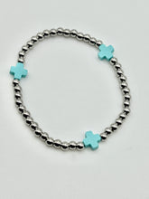 Color Cross Charm Stainless Steel Ball Bead Stretch Beaded Bracelet - Silver with 3 Colors (Copy)