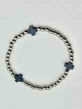 Color Cross Charm Stainless Steel Ball Bead Stretch Beaded Bracelet - Silver with 3 Colors (Copy)