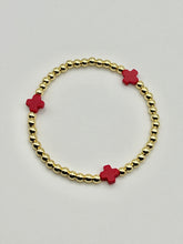 Color Cross Charm Stainless Steel Ball Bead Stretch Beaded Bracelet - Gold with 4 Colors