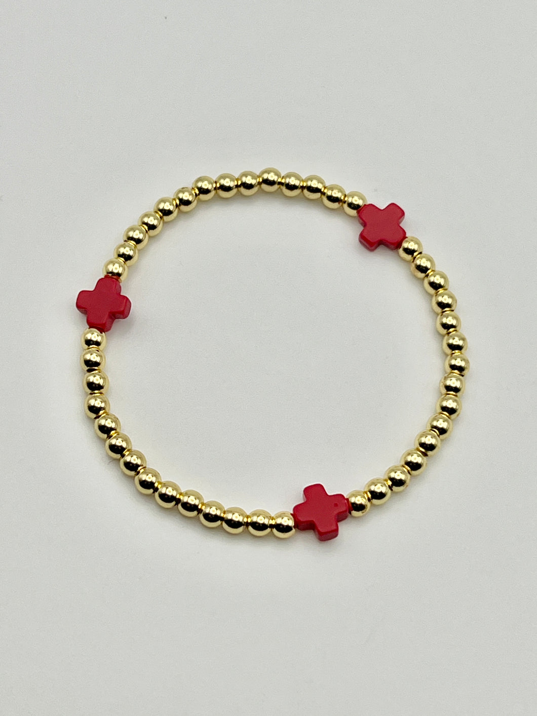 Color Cross Charm Stainless Steel Ball Bead Stretch Beaded Bracelet - Gold with 4 Colors
