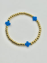 Color Cross Charm Stainless Steel Ball Bead Stretch Beaded Bracelet - Gold with 4 Colors