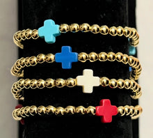 Color Cross Charm Stainless Steel Ball Bead Stretch Beaded Bracelet - Gold with 4 Colors