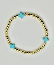 Color Cross Charm Stainless Steel Ball Bead Stretch Beaded Bracelet - Gold with 4 Colors