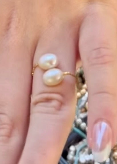 Freshwater Pearl and Rope Cable Gold or Silver Ring - Adjustable