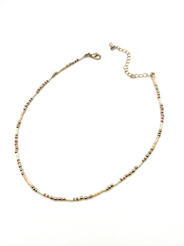 Seed Bead Necklace - Multi Beige and Gold