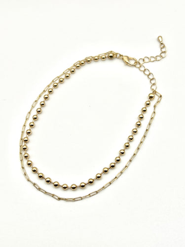 Gold Cable and Ball Double Chain Anklet