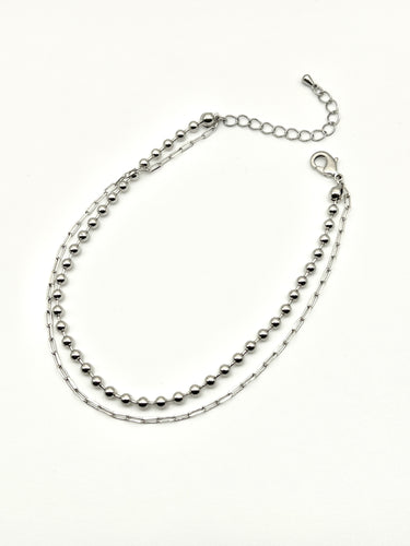 Silver Cable and Ball Double Chain Anklet