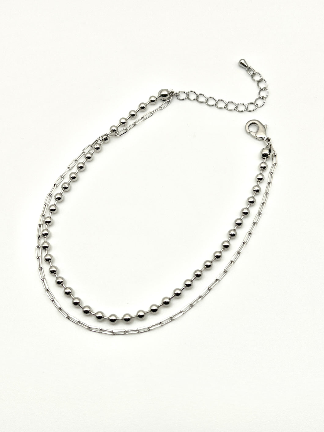Silver Cable and Ball Double Chain Anklet