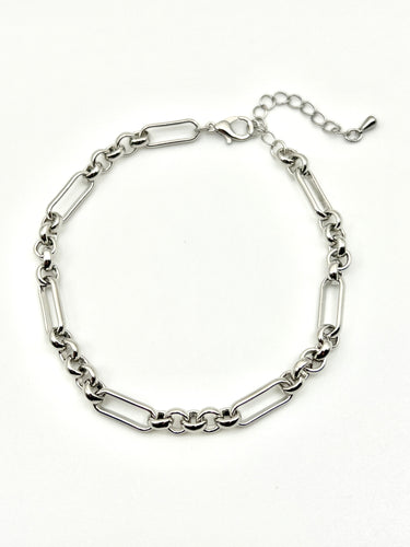 Silver Paper Clip and Cable Chain Anklet