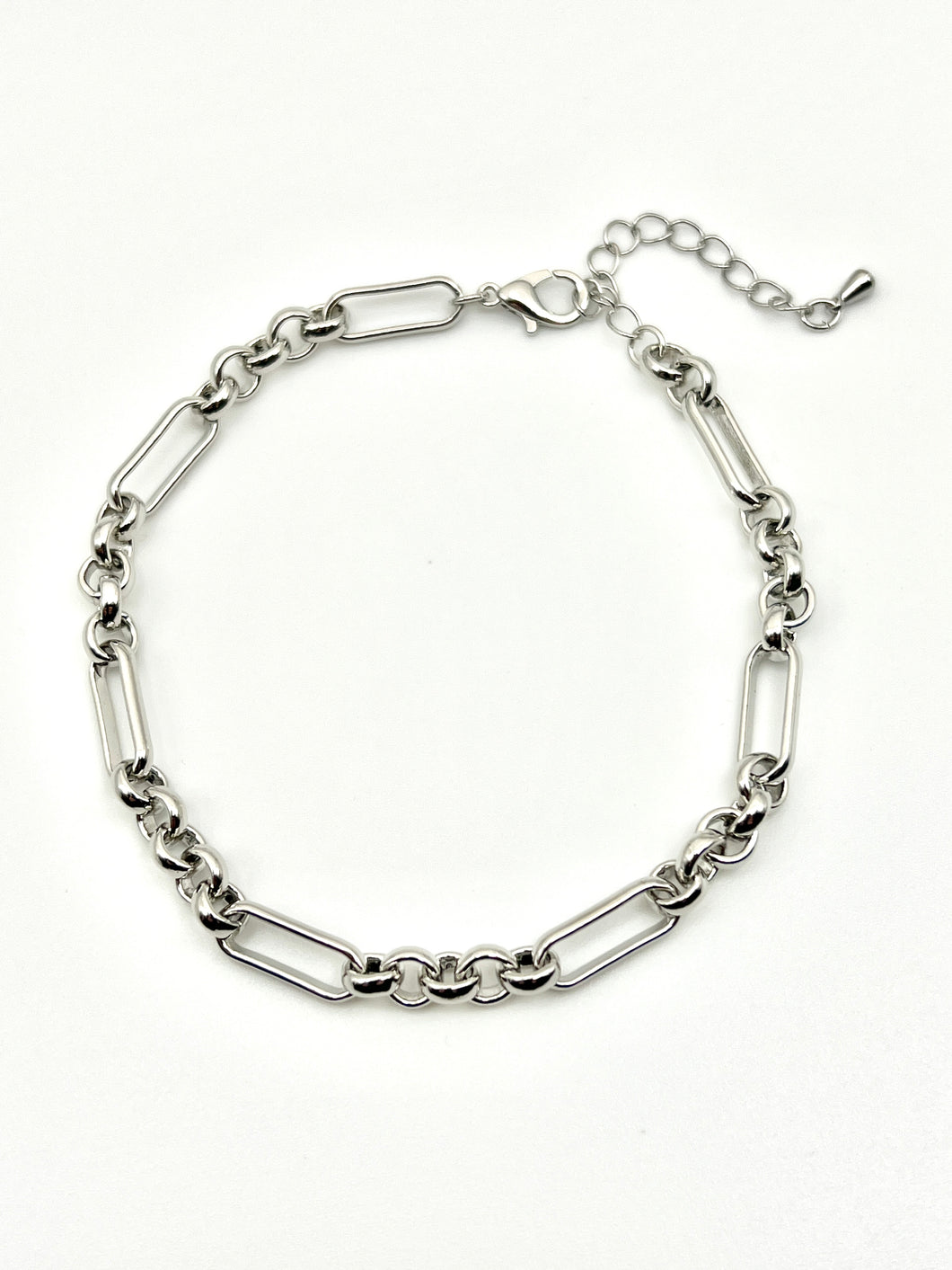 Silver Paper Clip and Cable Chain Anklet