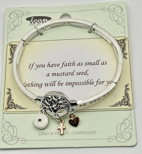 Mustard Seed Faith Silver Stretch Inspirational Charm bracelet