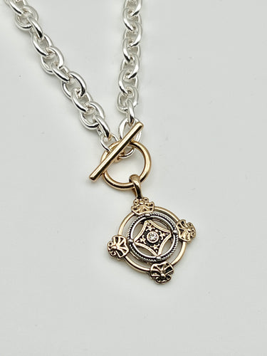 24/7 Wear Ancient Pendant Two Tone Stainless Steel Necklace with 18