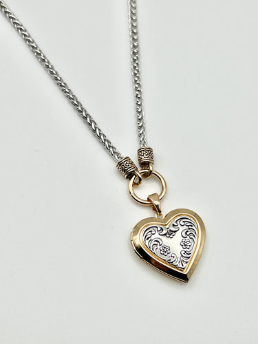 Heart Locket Pendant Two Tone Necklace with 18