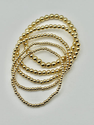 Gold Set of 5 Beaded Bracelets with 3 Bead Sizes