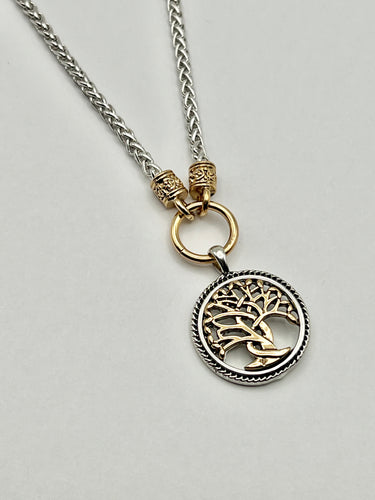 24/7 Wear Tree of Life Pendant Two Tone Stainless Steel Necklace with 18
