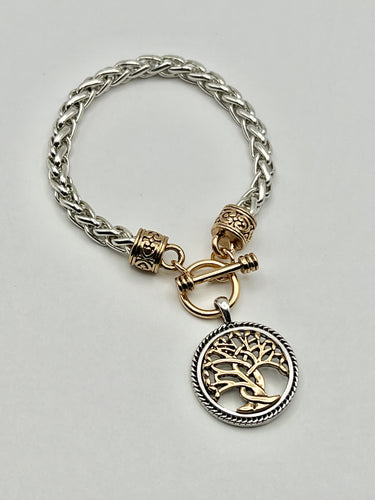 24/7 Wear Tree of Life Bracelet Two Tone with Cable Chain