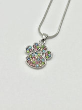 Animal Paw Silver Crystal Charm Necklace with 16 inch Serpentine Chain - 2 Colors