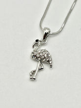Flamingo Silver Crystal Charm Necklace with 16 inch Serpentine Chain - 2 Colors