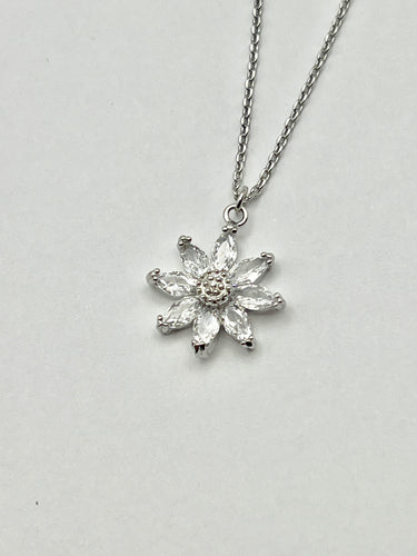 Sunflower Silver Crystal Charm Necklace with 16 inch Cable Chain