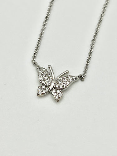 Small Butterfly I Silver Crystal Charm Necklace with 16 inch Cable Chain