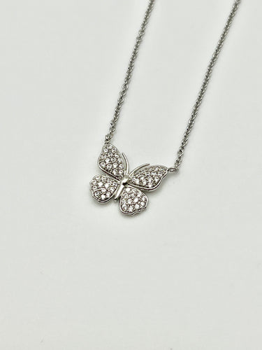 Small Butterfly II Silver Crystal Charm Necklace with 16 inch Cable Chain