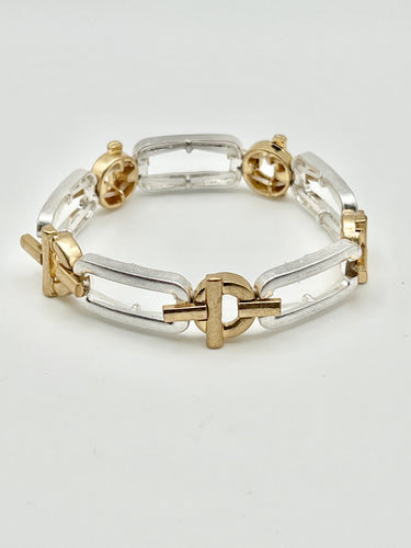 Link and T Bar design Two Tone Stretch Designer Bracelet