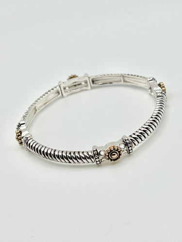 Two Tone Cable and Station design Stretch Stackable Bracelet