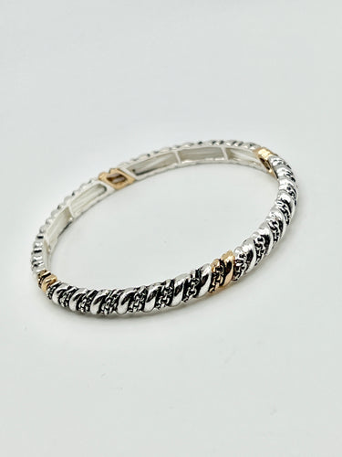 Two Tone Link Chain design Stretch Stackable Bracelet