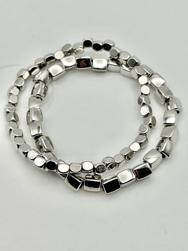 Silver Square Bead Metal Bracelets set of 2