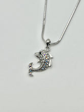 Dolphin Crystal Charm Necklace with 16 inch Silver Serpentine Chain - 3 Colors