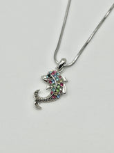 Dolphin Crystal Charm Necklace with 16 inch Silver Serpentine Chain - 3 Colors