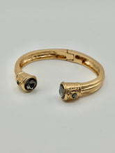 24/7 Wear Vintage Gold Hinged Cuff with Inlaid Crystal or Pearl End Caps - 6 Colors