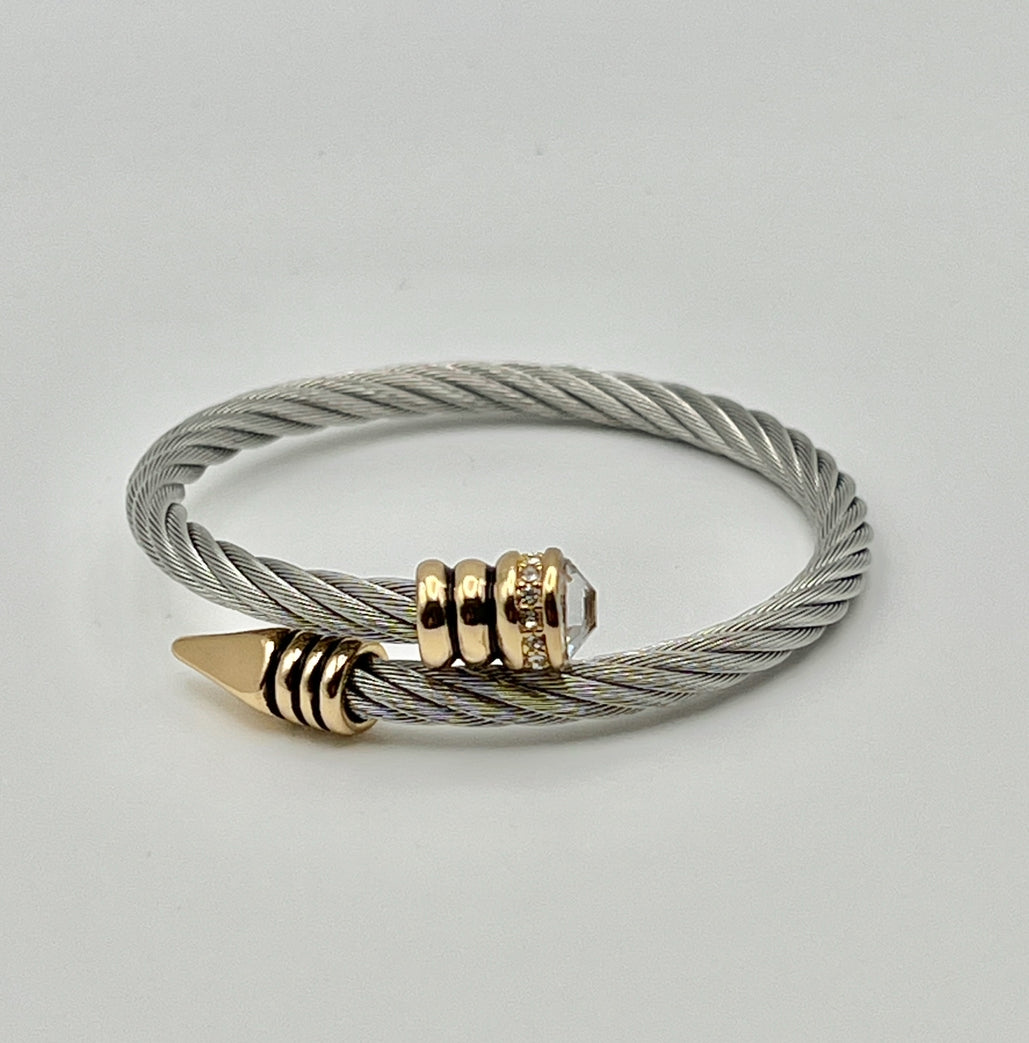 24/7 Wear Twisted Cable Wire Wrap with end caps Two Tone bracelet