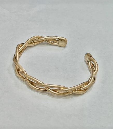 24/7 Wear Matte Gold Braided cuff bracelet - Smooth wire with flexible fit