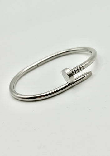 24/7 Wear  - Silver Nail Stainless Steel Bangle with Hinge closure