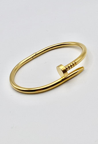 24/7 Wear  - Gold Nail Stainless Steel Bangle with Hinge closure