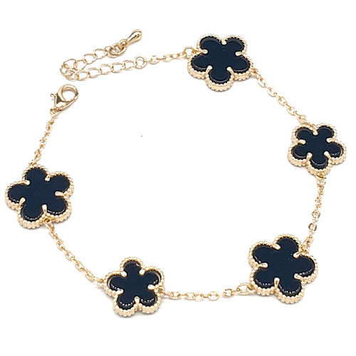 24/7 Wear 5 Flower Stainless Steel Link Chain with Clasp Bracelet - 10 Colors