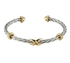 24/7 Wear Two Tone Woven X Open Bangle