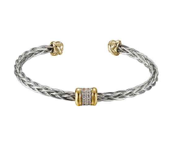 24/7 Wear Two Tone Woven Open Bangle with CZ Accent