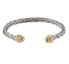 24/7 Wear Two Tone Woven Open Bangle with End Caps