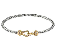 24/7 Wear Two Tone Woven Open Bangle with CZ Hook Lock