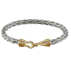 24/7 Wear Two Tone Woven Open Bangle with Hook Lock