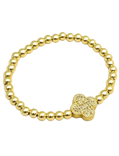 24/7 Wear Gold Stainless Steel Stretch Ball Chain Clover Bracelet