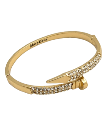 24/7 Wear Gold Nail Bangle with Crystals and Clasp