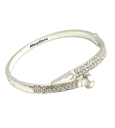 24/7 Wear Silver Nail Stainless Steel Bangle with Crystals and Clasp