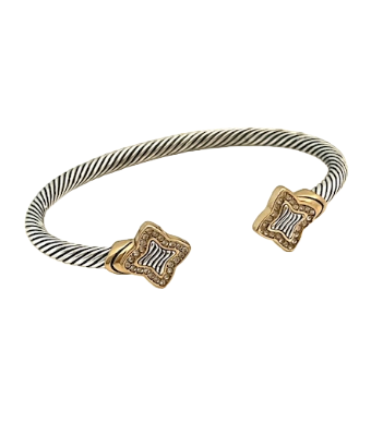 24/7 Wear Two Tone Cable Cuff with 4 Point Stars